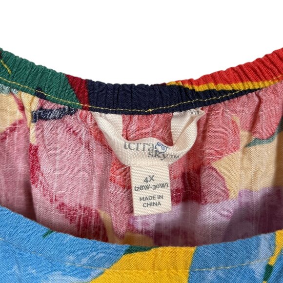 Terra & Sky Top Blouse Womens 4X Floral Multicolor Colorful Babydoll Tiered Boho - Picture 4 of 8